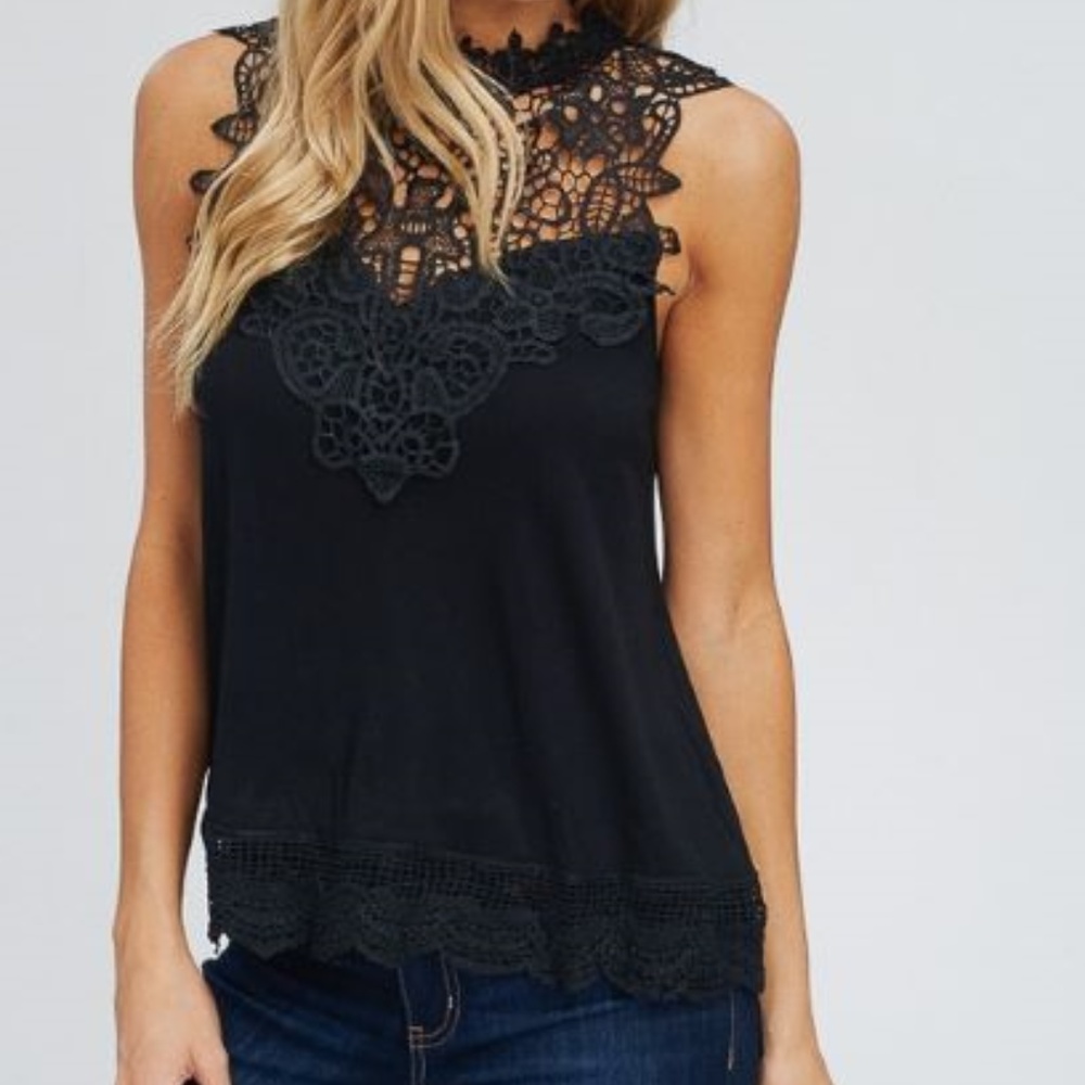 Black sleeveless lace top SZ S,M,L